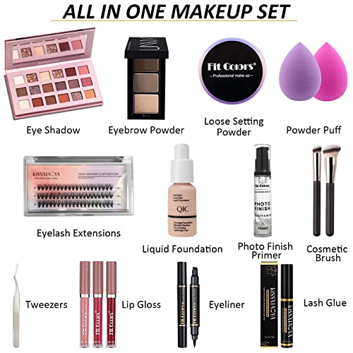 Lookmee All In One Makeup Kit, Makeup Kit For Women Full Kit, Full Makeup Essential Starter Kit For Beginners Or Pros, 18 Colors Naked Eyeshadow Palette Nude Face Primer, Makeup Brush, Makeup Sponge, Eyebrow Powder, Winged Eyeliner Stamp (Seta) #TOP1