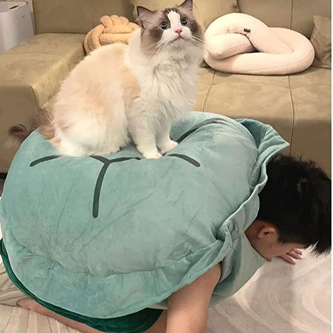 Miniatura 7 de Almohada 3D de concha de tortuga portátil, bonito disfraz de animal, divertido vestido, cojín decorativo para el suelo para sofá cama (tamaño  59