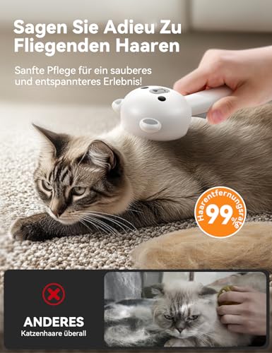FEELNEEDY Katzenbürste mit Dampf, Furminator Katze mit Auslöseknopf Wassertank, Dampfbürste Katze für Langhaar/Kurzhaar Hunde Katz, USB aufladbar, Zwei-Geschwindigkeits-Sprühfunktion