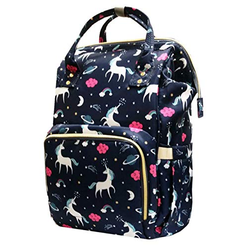 Diaper Bag Backpack Baby Bag Multifunction Maternity Travel Changing Pack – Water Resistant Nappy Tote (Blue Unicorn)