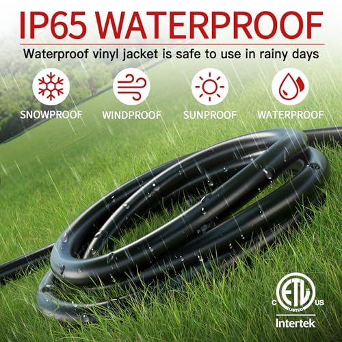 Image of 6 FT 14 /3 Extension Cord Outdoor, Heavy Duty Weatherproof & Flame Retardant Black 3 Prong Power Cord with Light, Outside for Lawn & Garden, 15 Amps 1875 Watts 125 VAC 14AWG SJTW, ETL Listed
