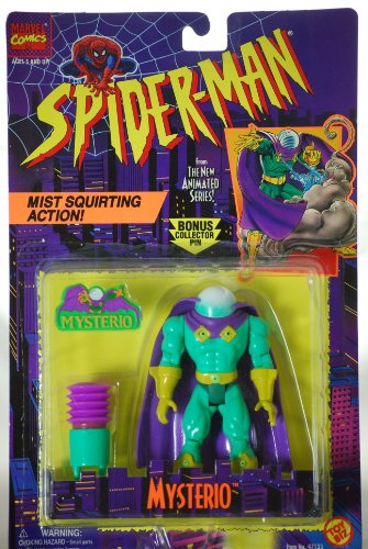 MYSTERIO Mist Squirting Action 1995 Spider-Man The New Animated Series Action Figure & Bonus Collector Pin