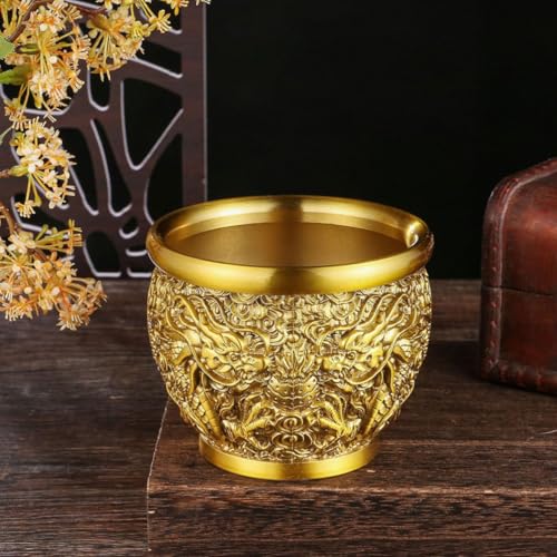 Cuenco de latón dorado con grabado de dragón tradicional 7
