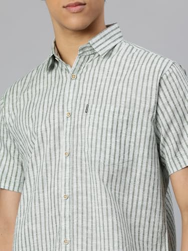 Image of Majestic Man Men's Pure Cotton Striped Half Sleeve Slim Fit Casual Shirt for Men