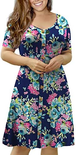VOIANLIMO Women’s Summer Plus Size Short Sleeve Button Down Causal Dress (Large, Color 04)