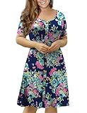 VOIANLIMO Women’s Summer Plus Size Short Sleeve Button Down Causal Dress (Large, Color 04)