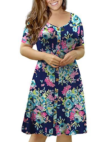 Voianlimo Women’s Summer Plus Size Short Sleeve Button Down Causal Dress (Large, Color 04) #TOP5