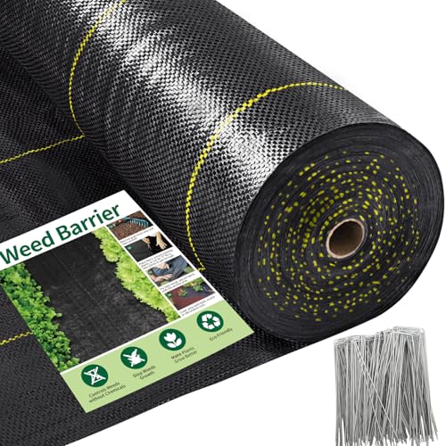 Shade&Beyond 6ftx100ft Weed Barrier Fabric, 3.5oz Heavy Duty Permeable Landscape Fabric, Woven UV Resistant Ground Cover with Staples for Gardens/Yards/Landscaping