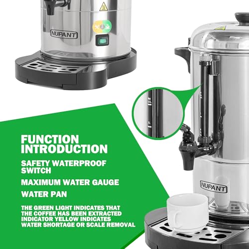 Image of NUPANT Commercial Coffee Urn 30 Cup /4.5L Coffee Dispenser with Upgraded Percolator, 304 Stainless Steel Hot Water Urn Beverage Dispenser with Warm Mode,Drip Tray,Large Coffee Maker for Party Catering