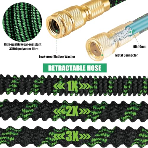Funnity Manguera Jardin Extensible 22.5 Metros, Mangeras Jardineria Flexible con 10 Funciones Pistola, Boquilla Manguera Terraza Retractil Con 3/4" 1/2" Conector - imagen 3