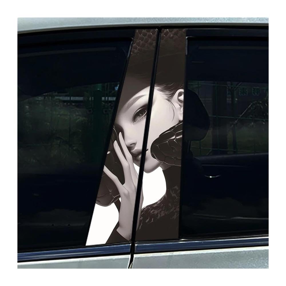 Body Parts 2pcs Car Center Column Decals Black Snake Viper Beauty Lady Car B Pillar Sticker Waterproof(C)