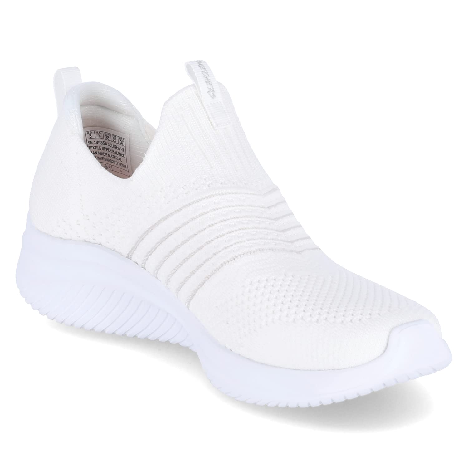 Skechers Damskie buty sportowe bez użycia rąk Ultra Flex 3.0 Brilliant Path, Białe dzianinowe wykończenie, 39.5 EU