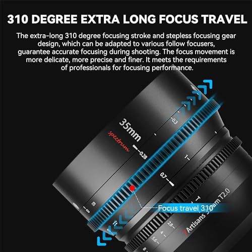 7artisans 35mm T2.0 Large Aperture Full Frame Cine Lens Compatible for Canon R Mount, Manual Focus Low Distortion Cinema Lens Mirrorless Cameras for Canon R RP R5 R6,Black - Image 3