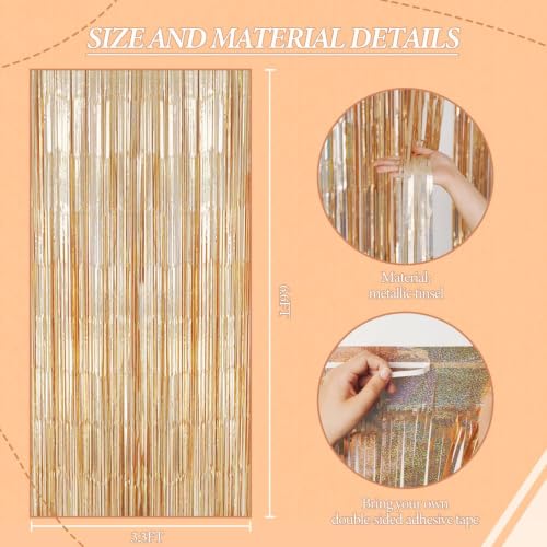 Image of DECOCKRAT 2 Pack Foil Fringe Backdrop - Laser Champagne Shiny Tinsel Curtains for Party Decoration /Photo Booth Props - 3.3x6.6 FT Metallic Foil Backdrop for Birthday, Wedding, Graduation, Christmas.
