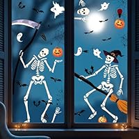 Halloween Window Stickers,Etopgo Large 9 Sheets Reusable Skeleton Ghost Sticker for Halloween Decoration Window,Door,Glass