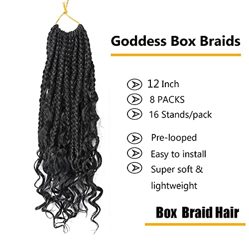 Lmzim 12 Inch Boho Box Braids Crochet Hair Bohomian Crochet Box Braids Curly Ends 8 Pack 3X Crochet Braids Synthetic Braiding Hair Extension Black (12Inch (Pack Of 8) 1B, 1B) #TOP1
