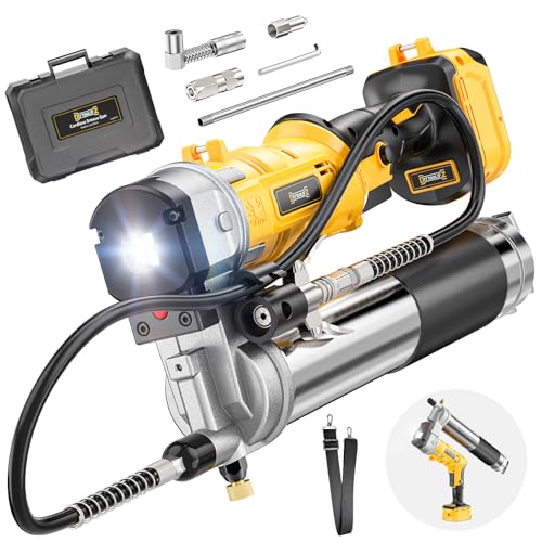 DIYtoolifz Cordless Grease Gun Compatible with DeWalt 20V Battery 12000PSI High-Pressure with 2-in-1 Rotating Handle 39.4 Hose & 4 Couplers for Bulk & Cartridge Grease (Tool Only)