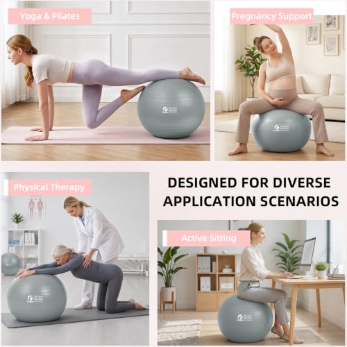 Image of Gruper Exercise Ball, Extra Thick Yoga Ball for Working Out, Yoga & Pregnancy, 4 Sizes Anti-Burst Balance Ball with Foot Pump for Pilates, Physical Therapy & Fitness
