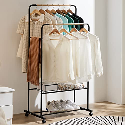 Youdenova Rolling Clothes Rack On Wheels, Clothing Rack For Hanging Clothes, Double Rods Garment Rack, Black #TOP25