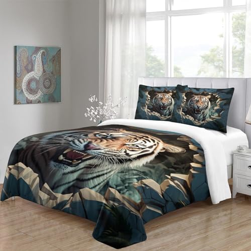 Parure de lit tigre 3D 200x200cm lavable en machine pour literie enfant - 5