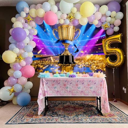 HANYING Golden Champion Trophy Photography Backdrop,7x5ft Winner Victory Spotlight Photo Backdround, Esports Sports Events Party Decor, Birthday Booth Banner,Portrait Studio Props,HYLC074 by HANYING - Used condition - Image 5