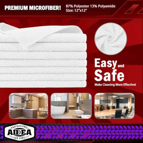 Image of AIDEA Microfiber Cleaning Cloth White 5PK, Microfiber Towels for Cars, Premium Car Cloths, Dusting Cloth Lint Free Cleaning Rags for SUVs, House, Kitchen, Window, Workshops,12x12 inch