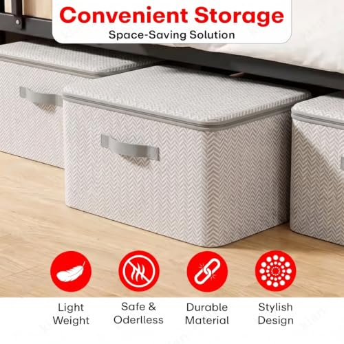Image of Kian Storage Box for Clothes, Blankets & Bedding | Foldable Closet Organizer with Zipper Lid & Handles | Large Space-Saving Storage Bin for Bedroom, Wardrobe & Home (Pack of 1) (zipper)
