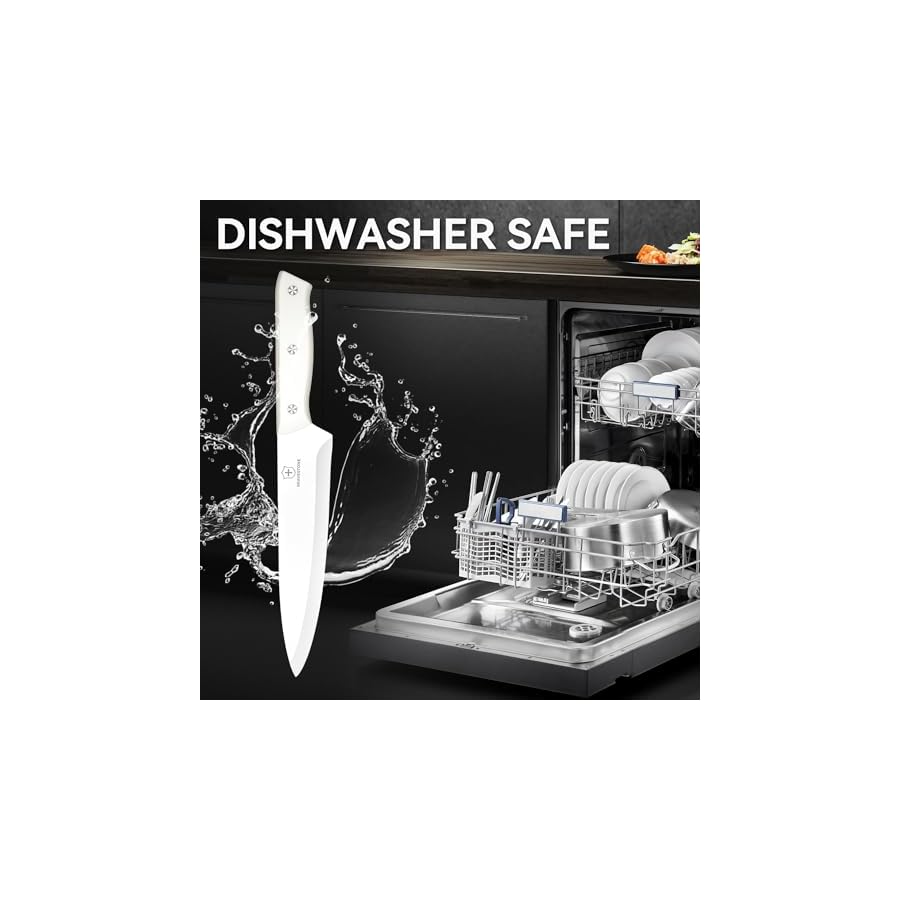 BRAVESTONE Knife Set, 15 Piece Kitchen Knife Set with Block Self Sharpening, Dishwasher Safe, Anti-slip Handle (Cream)