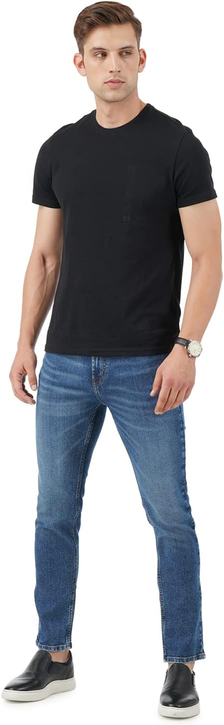 Men's Stretchable Regular Fit Mid Rise Jeans (Indigo - Sky Why, 32)