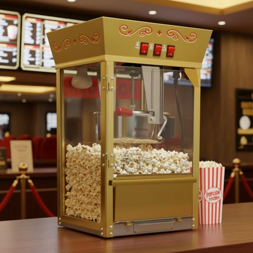 Image of Large Popcorn Machine with Cart: 12 Oz Vintage Commercial Popcorn with Foldable Stand Makes Up to 48 Cups, 3 Serving Cups, Measuring Cups & a Scoop for Home Party Office, Red