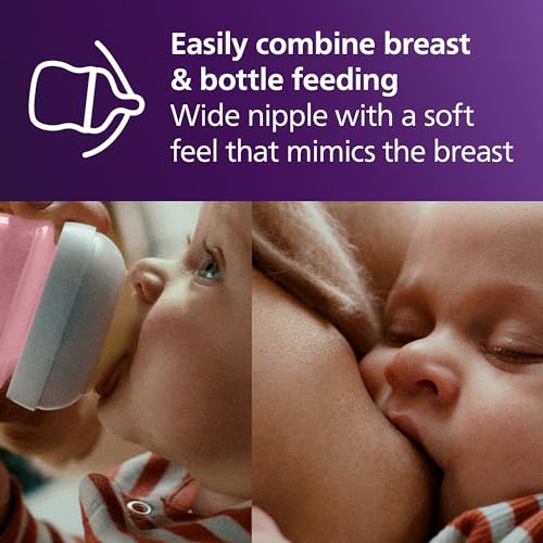 Image of Philips Avent Natural Baby Bottles with Natural Response Nipples (Slow Flow, Flow 2), 4oz, Pink, 4-Pack, SCY900 /14