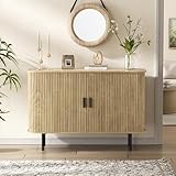 47''W x 32''H Natural Buffet Sideboard Cabinet with Storage, Accent Fluted Storage Cabinet with Curvy Edge; Sliding Door, Credenza, Console Table for Living, Dining Room, Kitchen, Hallway