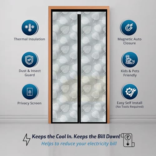 Image of Lifekrafts Customizable AC Curtain | Thermal Screen | Insulated |Non-Transparent and Leaf Design | Magnetic | Insect Screen, Pest Control, and Dust Control, (Upto Maximum 220x120cm)