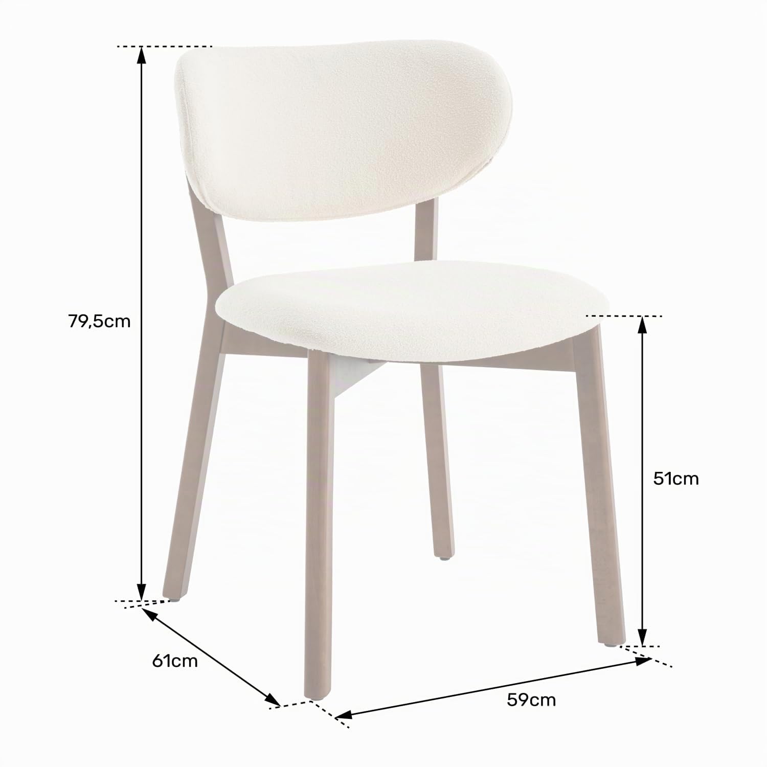 Happy Garden Lot de 2 chaises Aura en Bois Clair et Tissu Boucle Beige, Rembourrage Mousse, Pieds en Acier