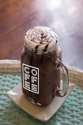 Miniatura 5 de ANOTION Tarro de café helado con tapa y pajita, tarros Mason de boca regular de 24 onzas con asa vasos de café de vidrio, vasos reutilizables para