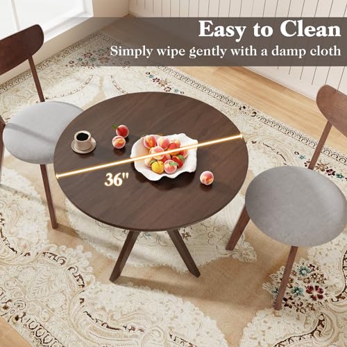 Moccha 36" Round Dining Table for 4 - Rubber Wood Kitchen Table with Intersecting Trestle Legs, Vintage Bar Table, Farmhouse Dining Room Tables for Dinette, Small Space, Restaurant, Bistro (Walnut)