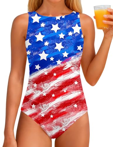 Image of CRISONE Girls Swimsuit High Neck Girls Bathing Suit Cross Back Ruched Gradien One Piece Girl Swimwear 9-16Y
