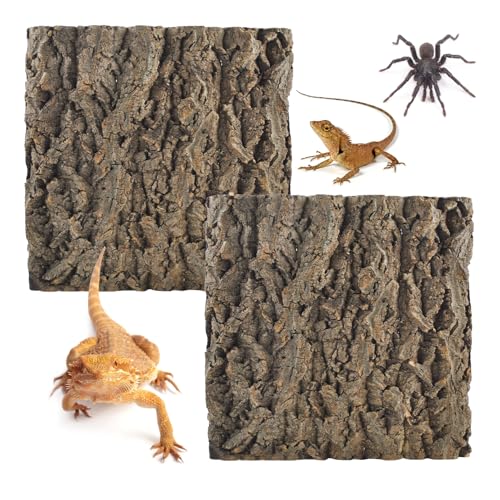 MUYG 2PCS Natural Cork Terrarium Background,11.81 x 11.81 Inch Reptile Bark Background 3D Bearded Dragon Tank Climbing Mat Habitat Decoration for Lizard Gecko Chameleon Tortoise Snake Spider Frog