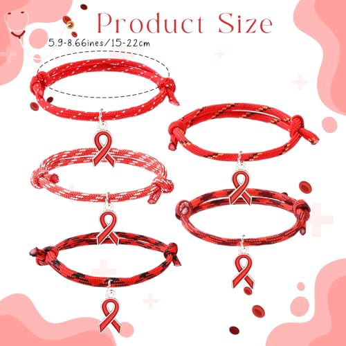 Tondiamo 30 Pcs Red Ribbon Week Bracelets Bulk with Red Ribbon Alloy Drug Free Awareness Blood Cancer Awareness Adjustable Bracelets for Public Charity Events School Anti-drug Activities2