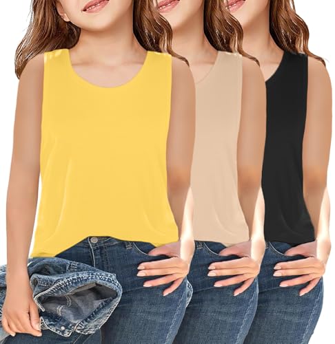 Image of Girls Sleeveless Basic Tank Tops Round Neck Tanks | 5-14 Years, Kids Loose Crewneck Tanks, Cute Classic Top, Lightweight Soft and Breathable, Casual Daily Wear