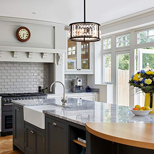 Mayna Black Crystal Round Chandelier Cylinder Drum Pendant Lights Farmhouse Crystal Chandelier Modern Black Pendant Light 3Lt Drum Chandelier Pendant Or Semi Flush For Hallway,Kitchen And Porch #TOP5