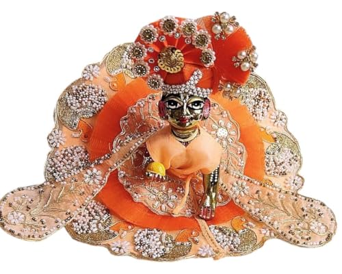 Image of Partish Laddu Gopal Heavy Poshak Size 0 l Ladoo Gopal Dress l Bal Gopal l Kanha Ji Thakur Ji Net Dress (Peach)