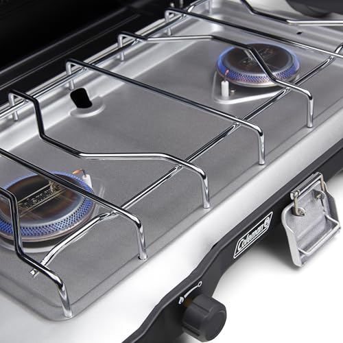 Coleman Triton+ 2-Burner Propane Camping Stove with InstaStart Ignition, Portable Camping Cooktop with 2 Adjustable Burners & Wind Guards, 22,000 BTUs of Power for Camping, Tailgating, Grilling - Image 3