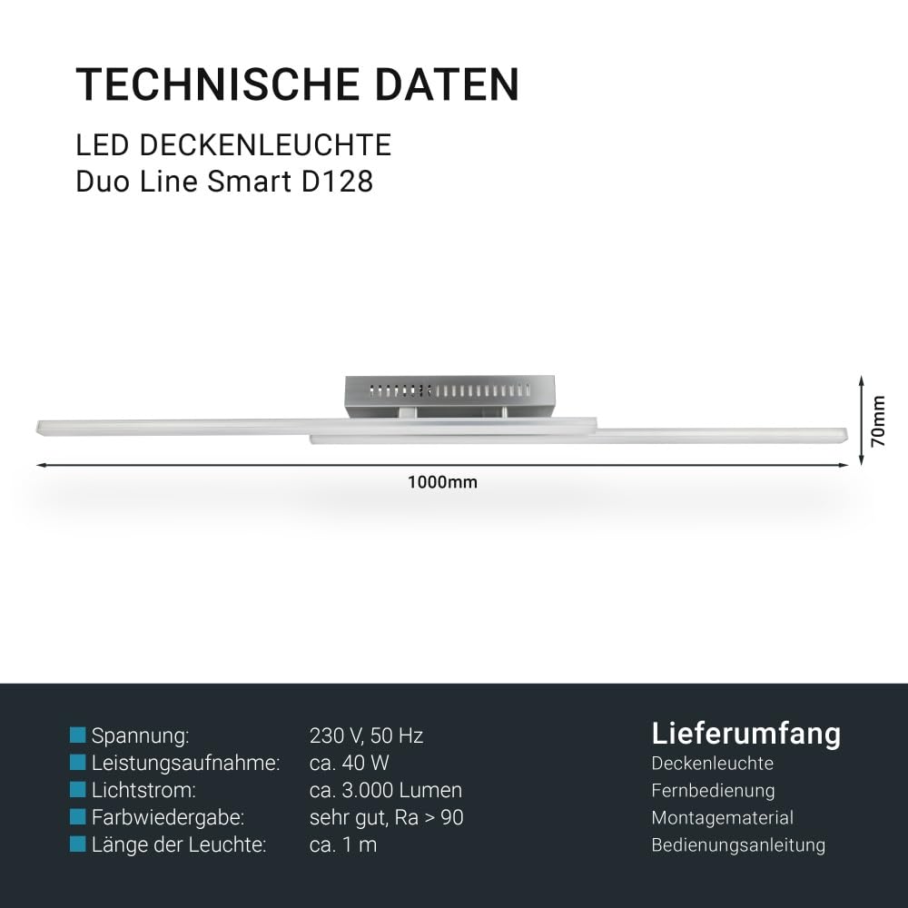 MeLiTec LED Deckenlampe D128 – RGB Farbwechsel, App & Fernbedienung, Alexa & Google Steuerung, dimmbar, moderne Smart Home Lampe, Wandlampe