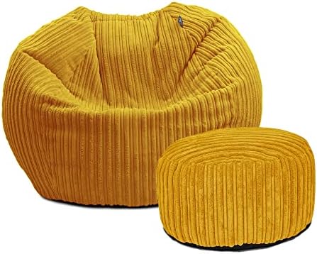 rucomfy Beanbags Jumbo Cord Kids Mini-Slouch Bean Bag Chair - Pre-Filled - Hard Wearing - Machine Washable - 60cm x 80cm (Mustard)