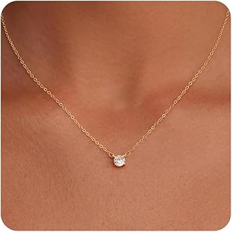 Dainty 14k Gold Plated/Silver Cubic Zirconia Necklaces for Women, Simple CZ Jewelry Necklaces Trendy Gifts