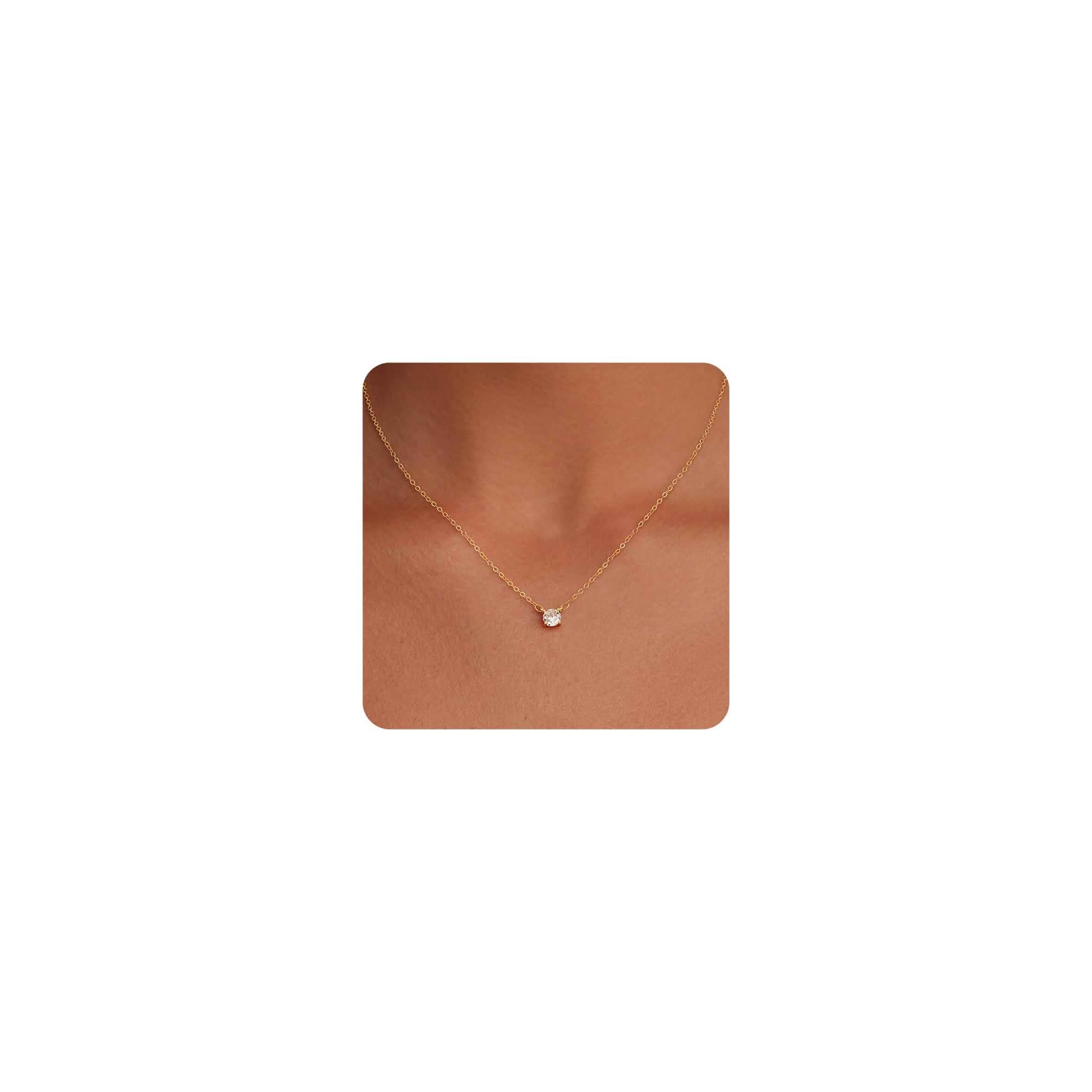 Tewiky Dainty 14k Gold Plated/Silver Cubic Zirconia Necklaces for Women | Simple CZ Jewelry Necklaces Trendy Gifts