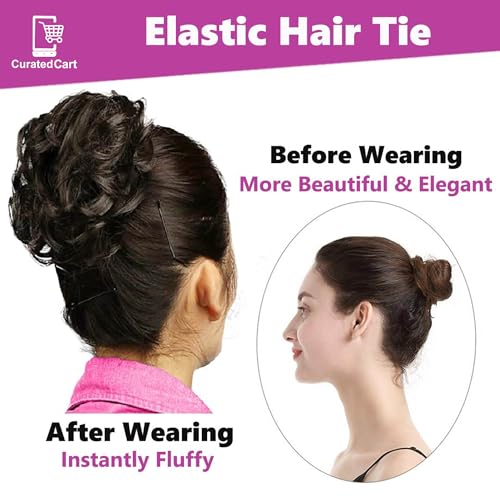 Image of Curated Cart Hair Bun For Women, Hair Accessories, Juda Hair Buns for Women, Messy Bun Hair Extension, Artificial Fake Hair Donuts Bun Maker Scrunchies, With Elastic Rubber band, Natural Brown,1 Pc