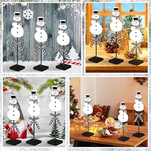Geetery 3 Pcs Winter Snowman Table Decor Winter Snowman Centerpieces for Tables Snowman Wooden Sign Winter Block Standing Tabletop Decoration for Home Kitchen HolidayClassic