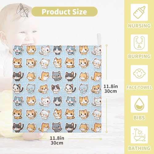 vvfelixl Baby Muslin Washcloths Cat Stickers Baby Burp Cloths Cotton Babys Face Towel for Newborn Infants Boys Girls Soft and Absorbent 11.8 X 11.8 in, 3 Pack4
